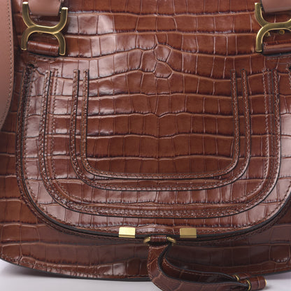Chloe Calfskin Crocodile Embossed Medium Marcie Satchel Mahogany 9 of 9