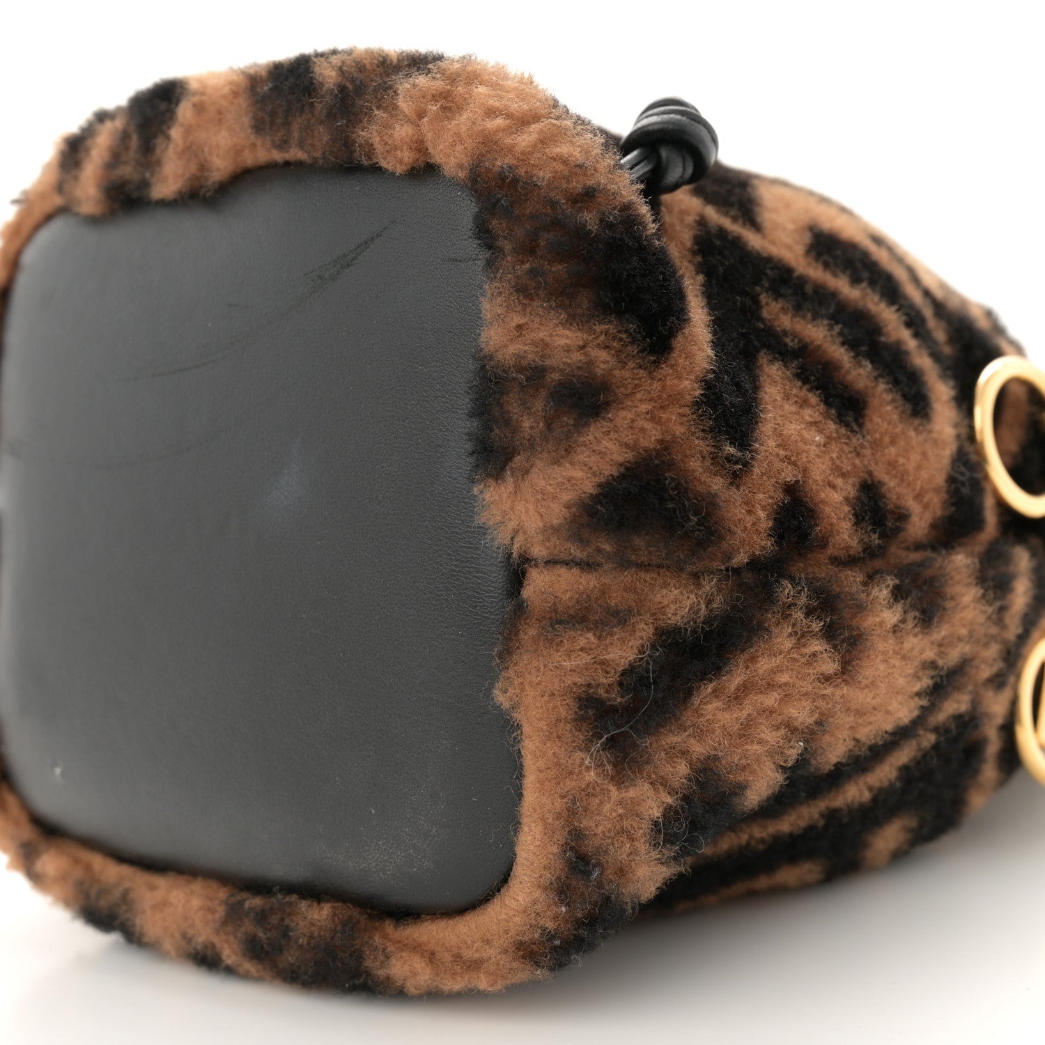 Fendi Shearling Vitello Dolce F is Fendi Macro FF 1974 Mini Mon Tresor Bucket Bag Tobacco Black 10 of 13