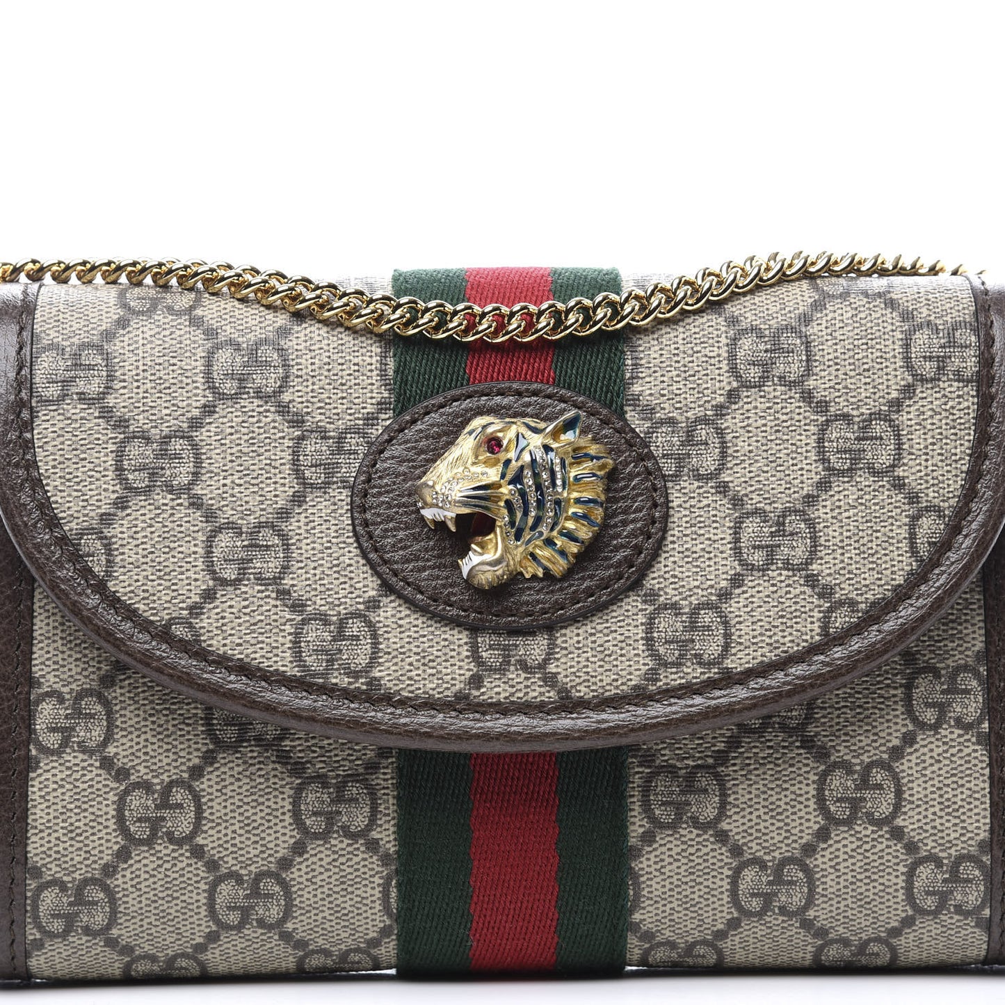 GG Supreme Monogram Web Mini Rajah Slim Flap Shoulder Bag Beige New Acero