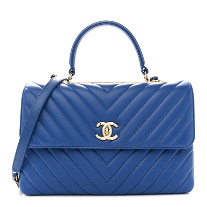 Chanel Lambskin Chevron Quilted Medium Trendy CC Dual Handle Flap Bag Blue 1 of 11