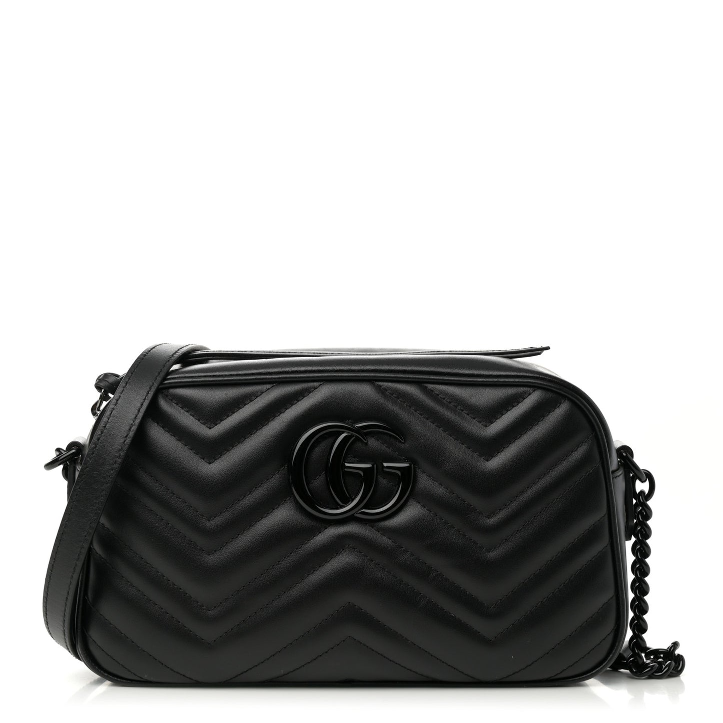 Calfskin Matelasse Monochrome Small GG Marmont Chain Shoulder Bag Black