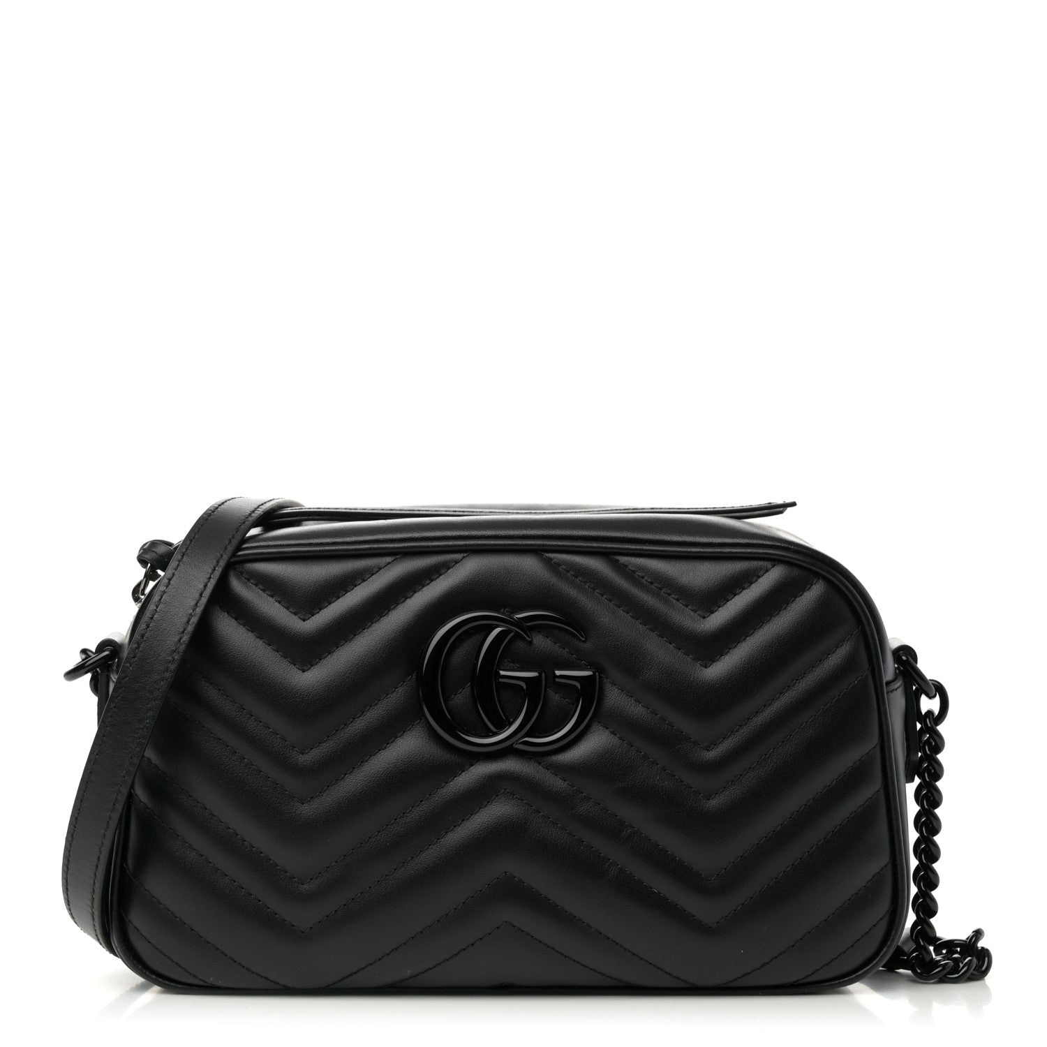 Gucci Calfskin Matelasse Monochrome Small GG Marmont Chain Shoulder Bag Black 1 of 10