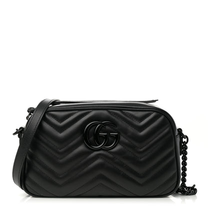 Gucci Calfskin Matelasse Monochrome Small GG Marmont Chain Shoulder Bag Black 1 of 10