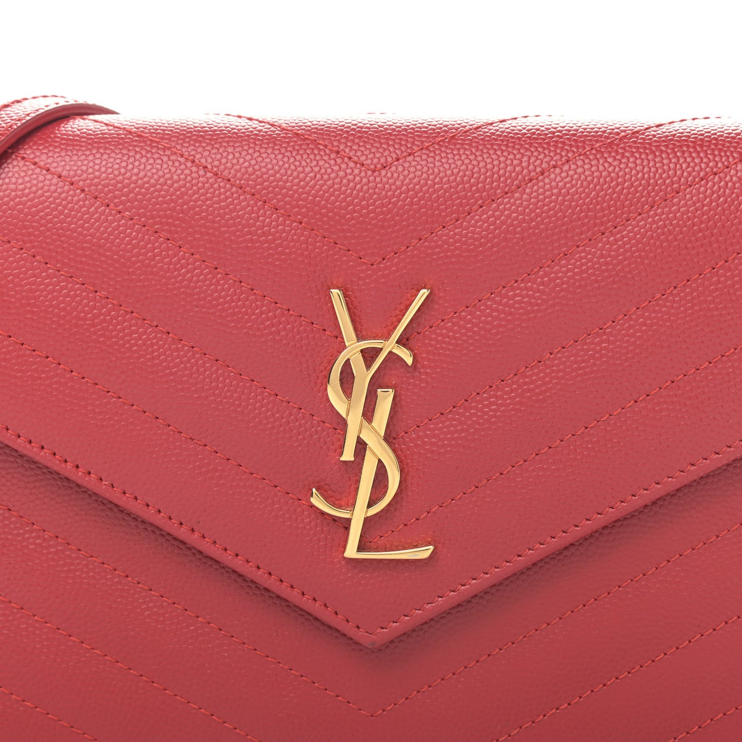 Grain De Poudre Matelasse Chevron Monogram Envelope Chain Wallet New Red
