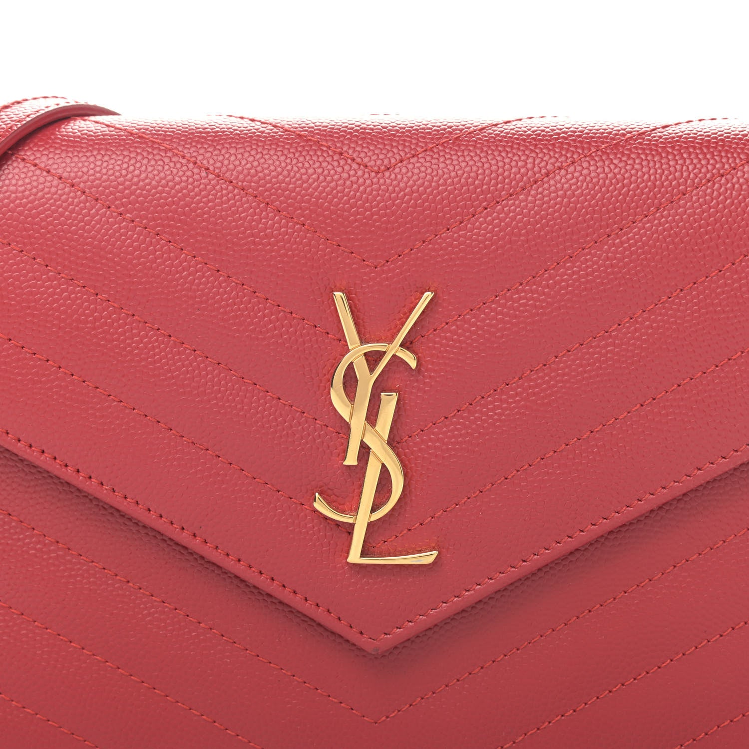 Saint Laurent Grain De Poudre Matelasse Chevron Monogram Envelope Chain Wallet New Red 7 of 10