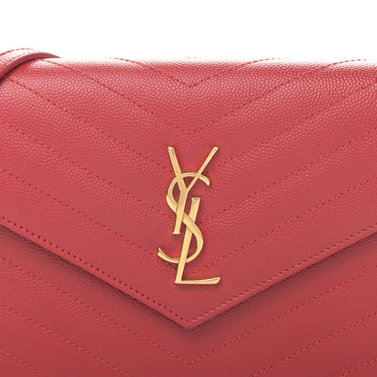 Saint Laurent Grain De Poudre Matelasse Chevron Monogram Envelope Chain Wallet New Red 7 of 10