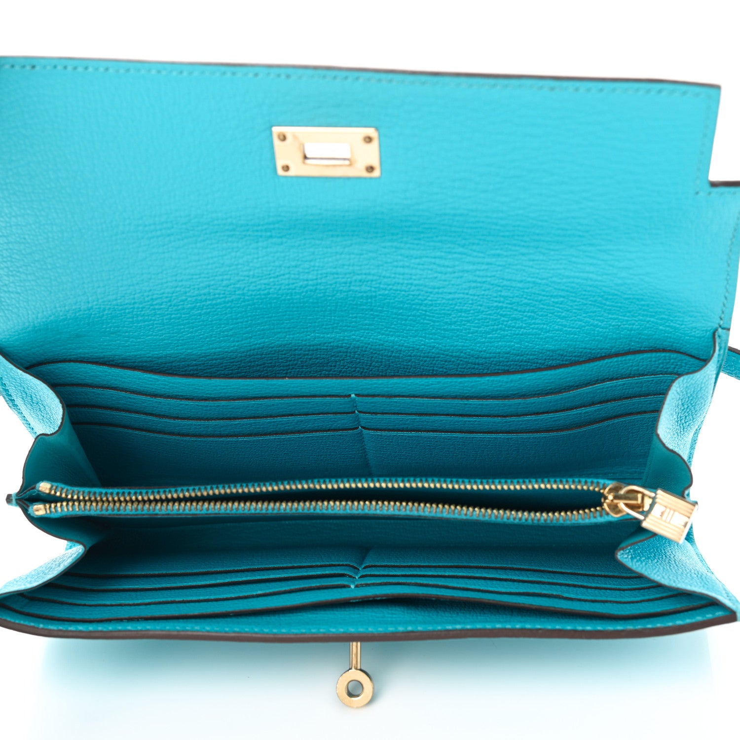 Hermes Chevre Mysore Kelly Longue Wallet Turquoise 5 of 7