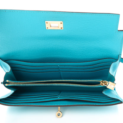 Hermes Chevre Mysore Kelly Longue Wallet Turquoise 5 of 7