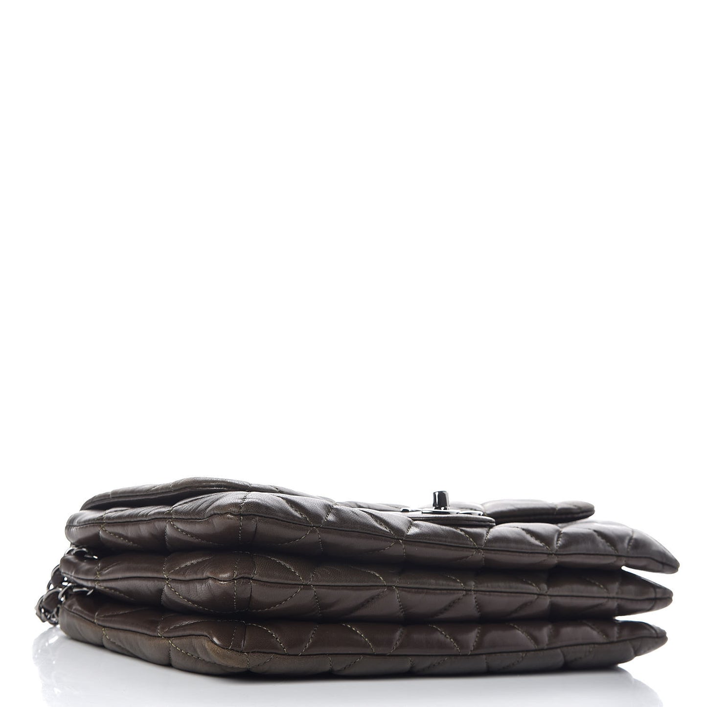 Lambskin Quilted 3 Accordion Flap Bag Dark Khaki