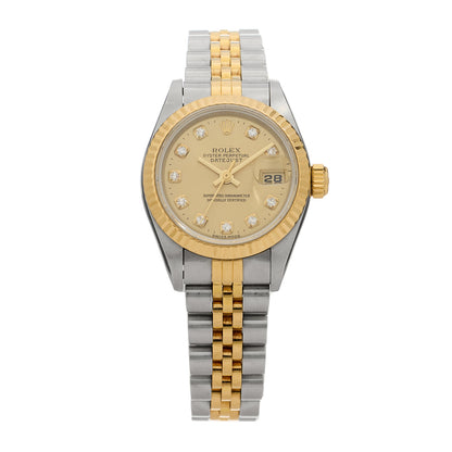 Rolex Stainless Steel 18K Yellow Gold Diamond 26mm Oyster Perpetual Datejust Watch Champagne 69173 1 of 4