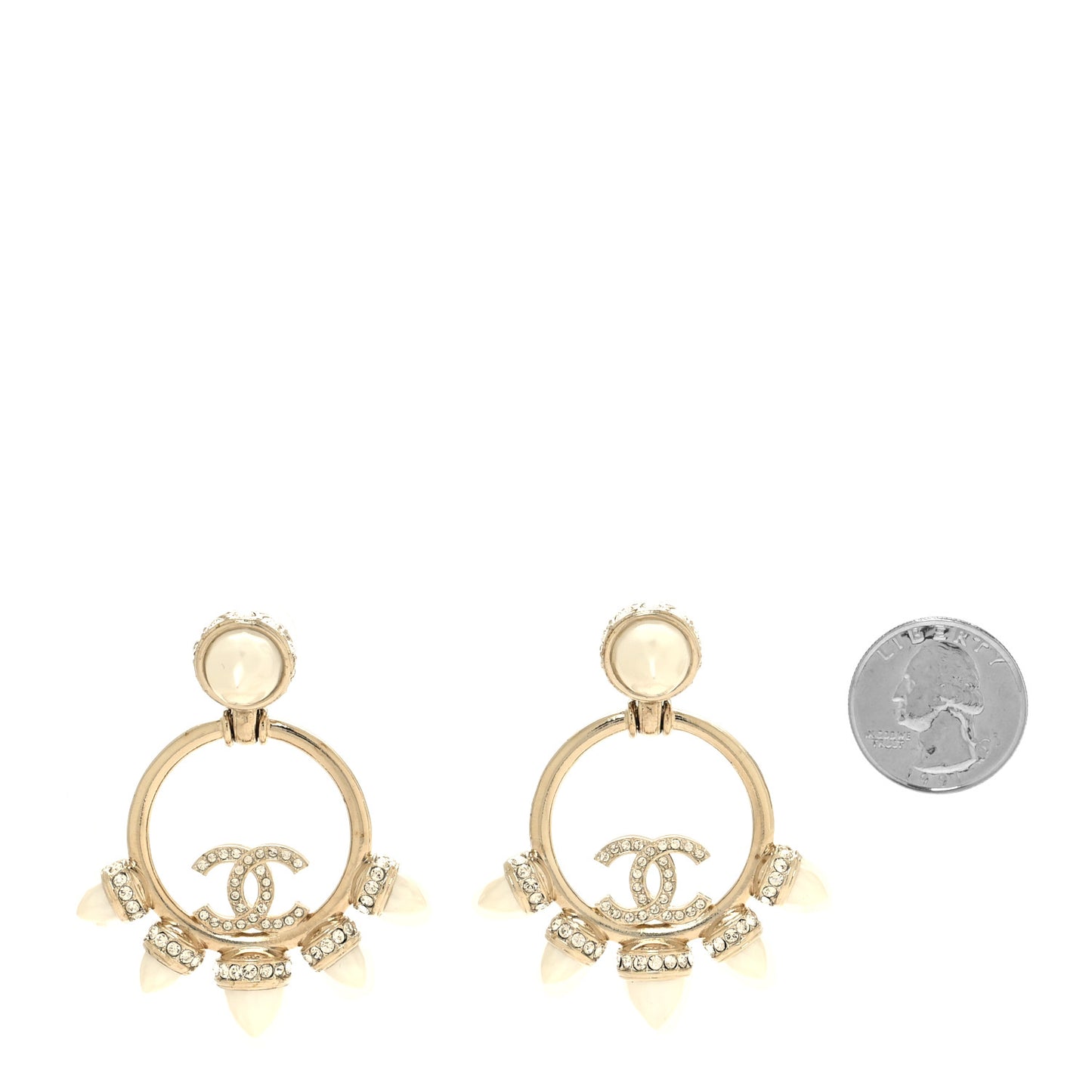 Crystal Pearl CC Round Drop Earrings Gold