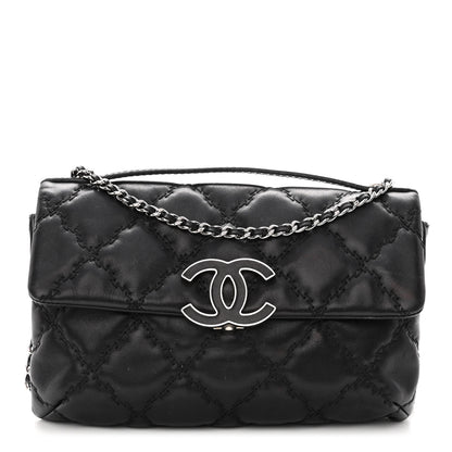 Chanel Calfskin Quilted Double Stitch Hamptons Clutch with Chain Black 1 of 10