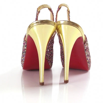 Christian Louboutin Glitter Numero Prive Peep Toe Gold 39 3 of 7