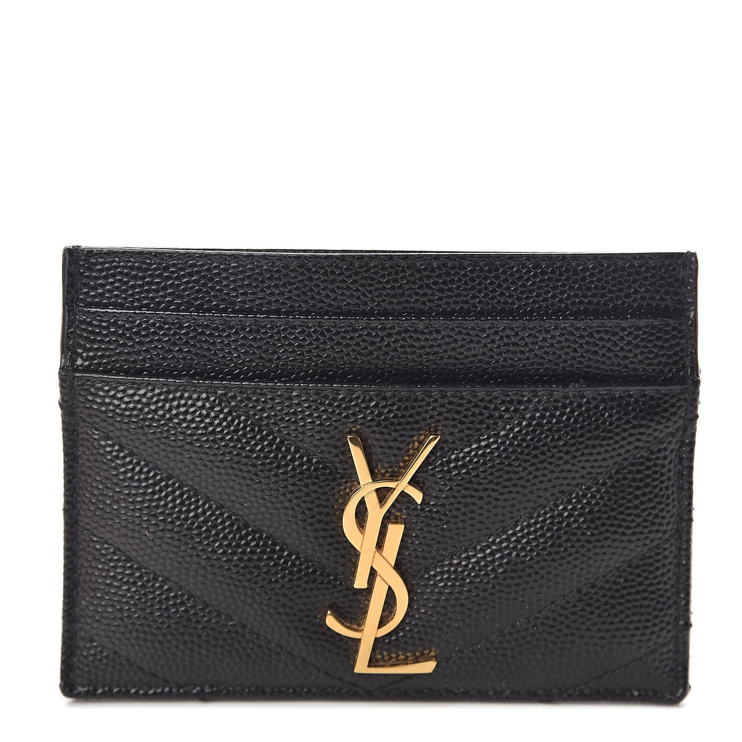 Saint Laurent Grain De Poudre Matelasse Chevron Monogram Credit Card Case Black 1 of 8