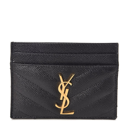 Saint Laurent Grain De Poudre Matelasse Chevron Monogram Credit Card Case Black 1 of 8