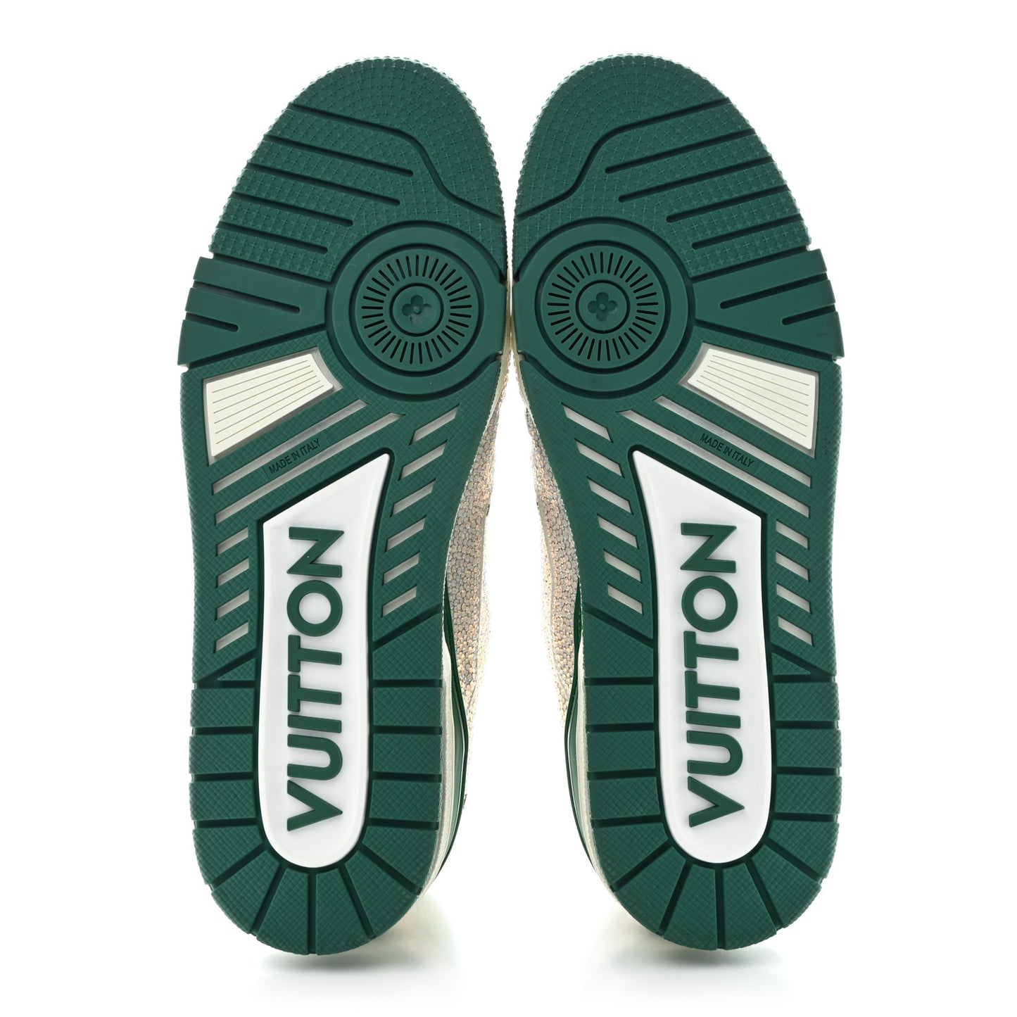 Crystal Mens LV Trainer Sneakers 8 Green White