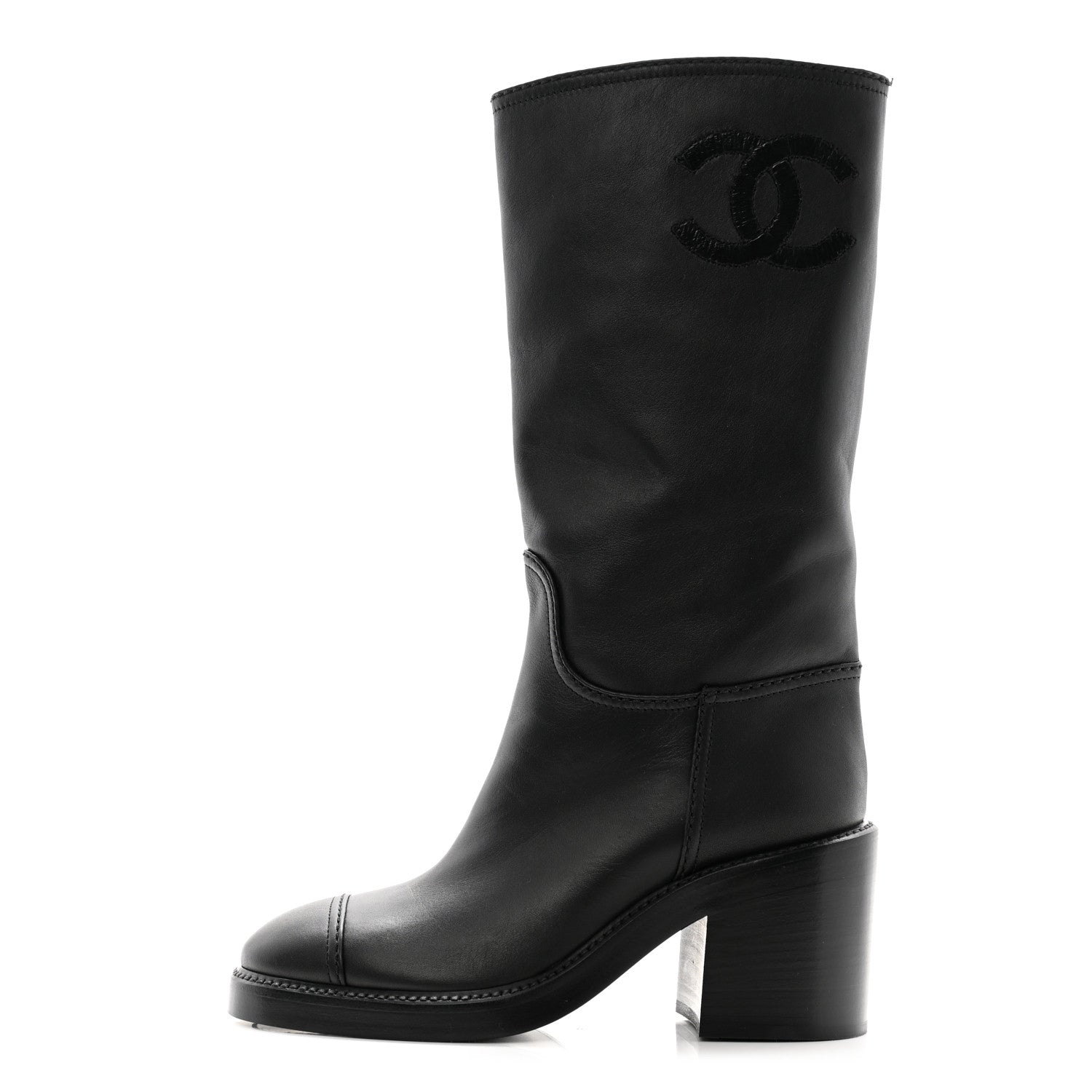 Chanel Calfskin Cap Toe High Boots 35.5 Black 1 of 10