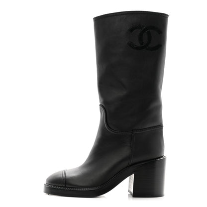 Chanel Calfskin Cap Toe High Boots 35.5 Black 1 of 10