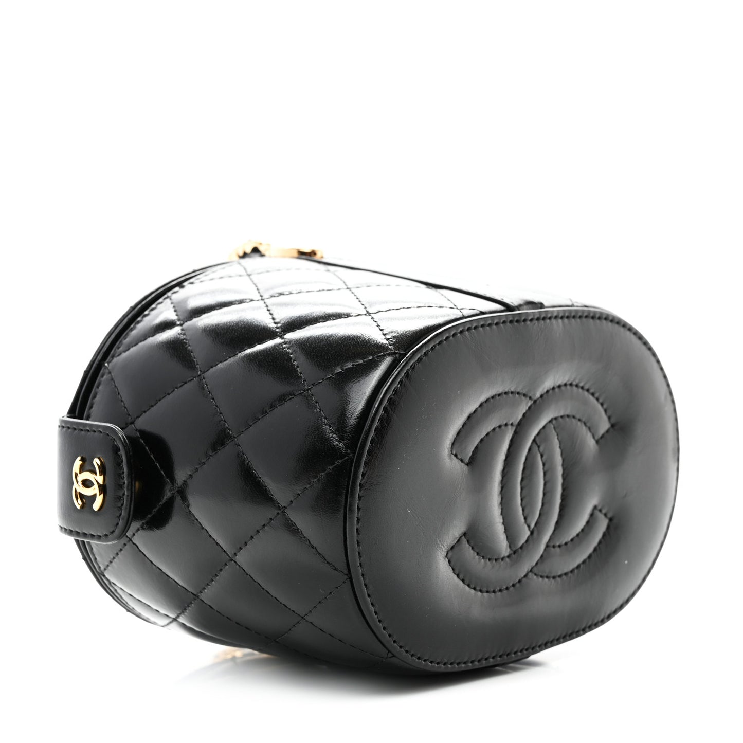 Lambskin Quilted Chain Top Handle Vanity With Chain  Black