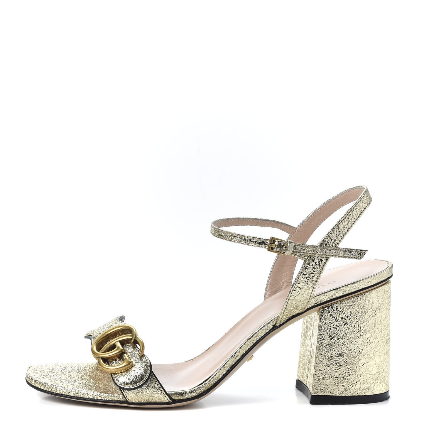 Galassia GG Marmont Ankle Wrap 75mm Sandals 38.5 Platino