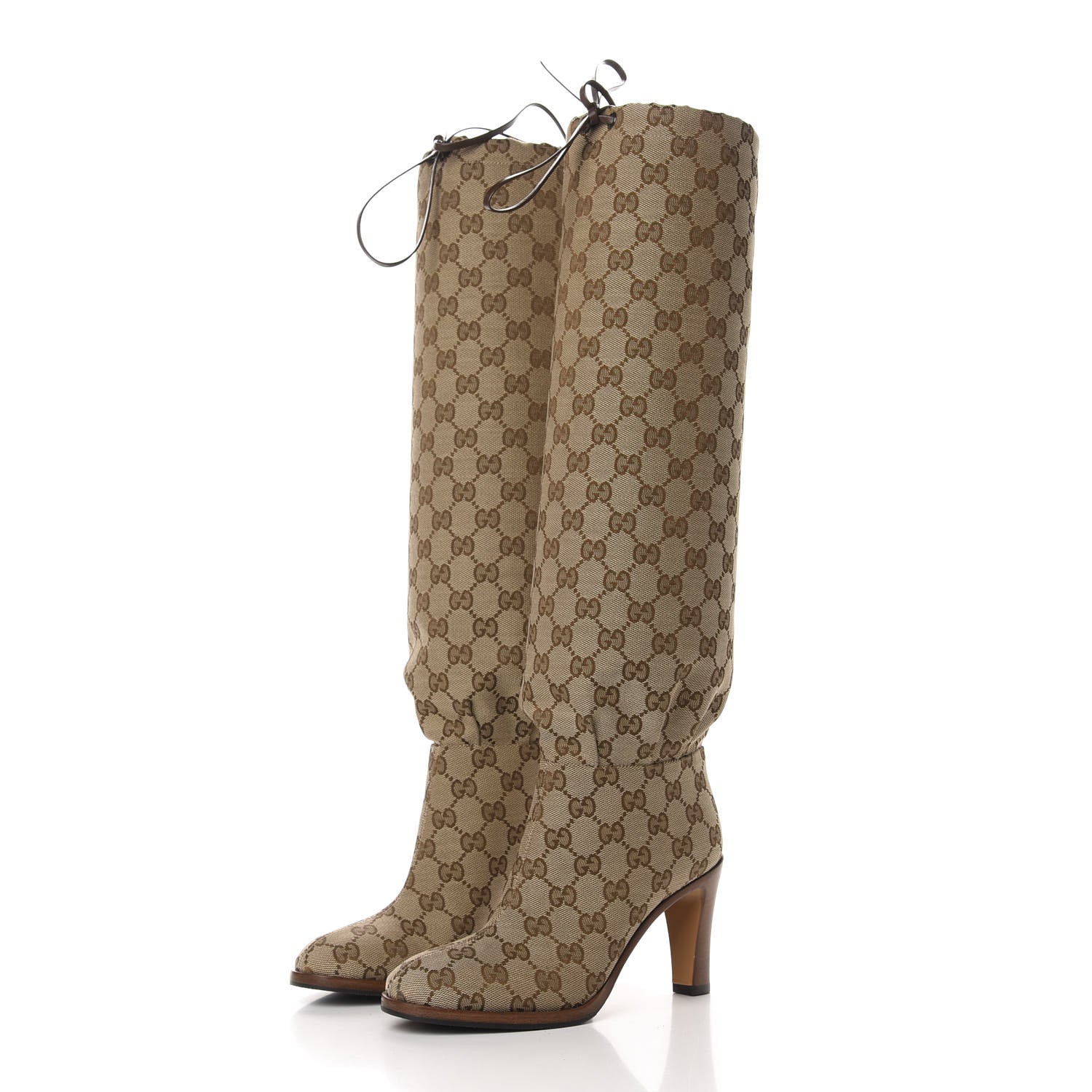 Gucci Monogram Lisa Mid Heel Boots 35 Beige Ebony 3 of 8