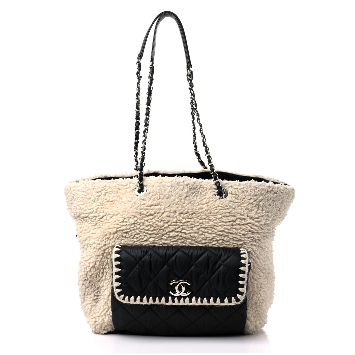 Wool Nylon Quilted Coco Neige Tote Black Ecru