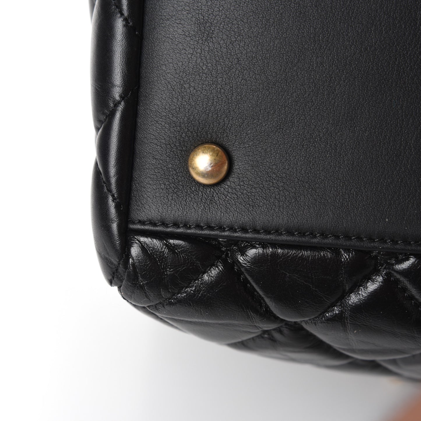 Aged Calfskin Quilted Large Coco Handle Shopping Tote Black