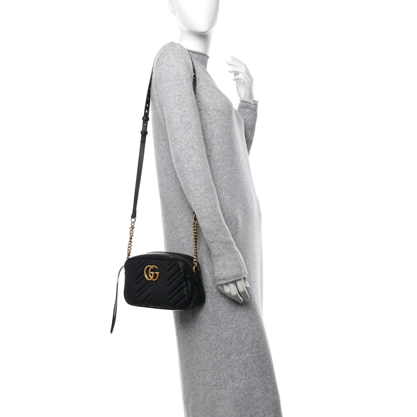 Calfskin Matelasse Small GG Marmont Chain Shoulder Bag Black