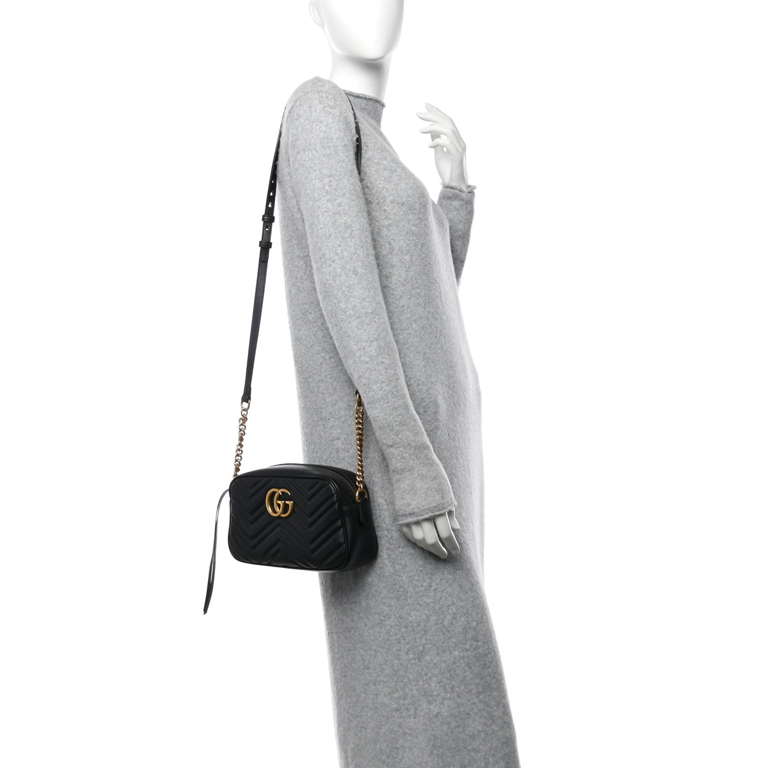 Gucci Calfskin Matelasse Small GG Marmont Chain Shoulder Bag Black 2 of 12
