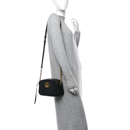 Gucci Calfskin Matelasse Small GG Marmont Chain Shoulder Bag Black 2 of 12