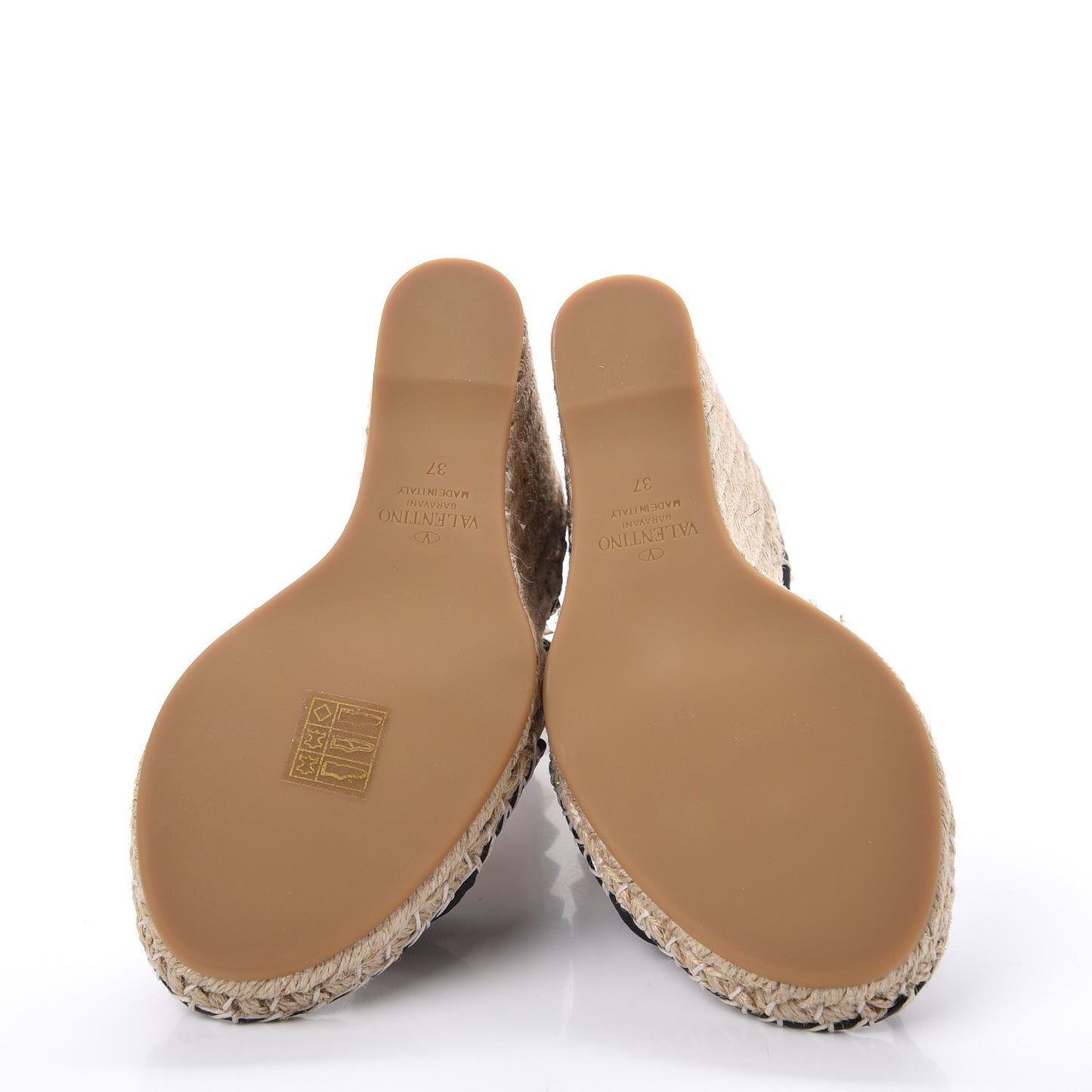 Grained Calfskin Rockstud Ankle Strap Espadrille 15/105mm Wedge Sandals 37 Black Light Cuir Natural
