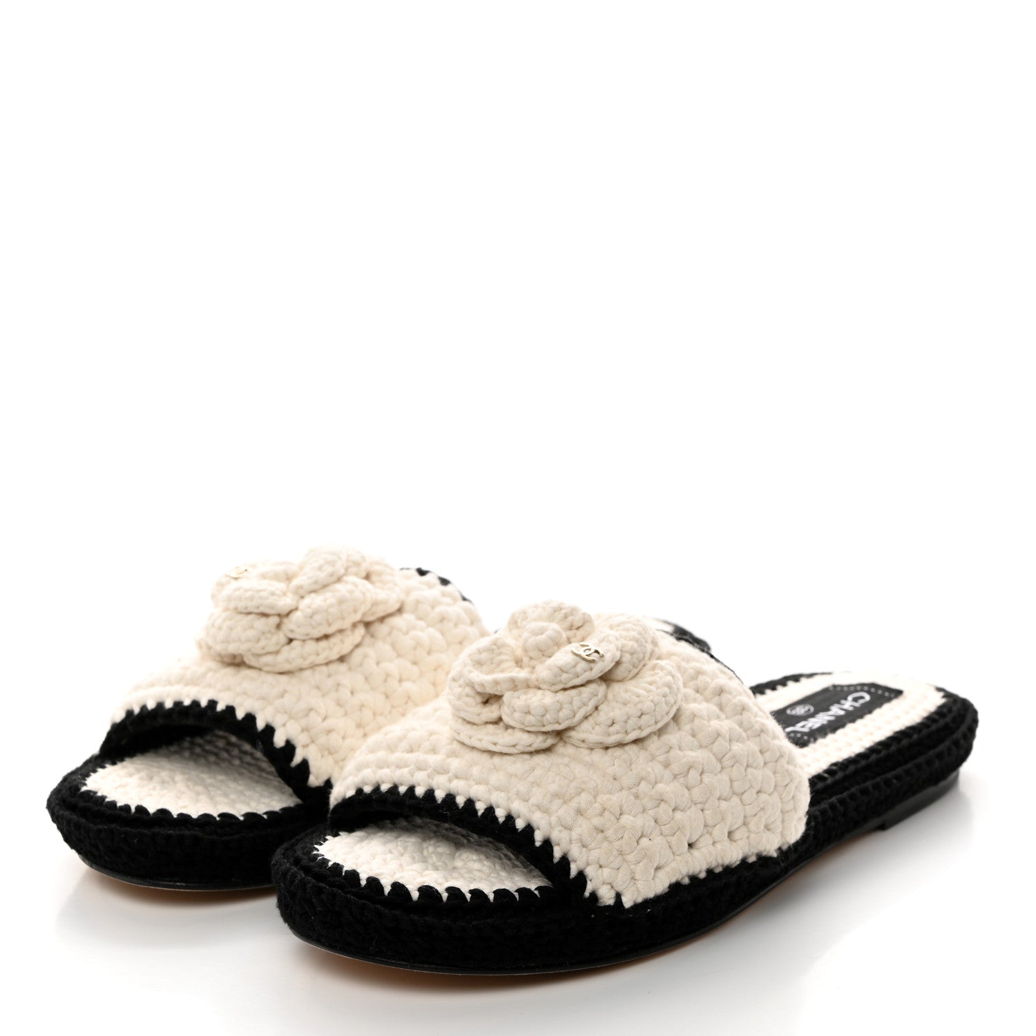 Chanel Crochet Mules 38 Ivory Black 3 of 9