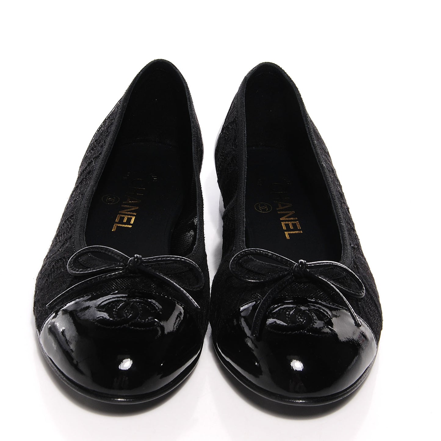 Patent Cap Toe Lace Ballerina Flats 38.5 Black
