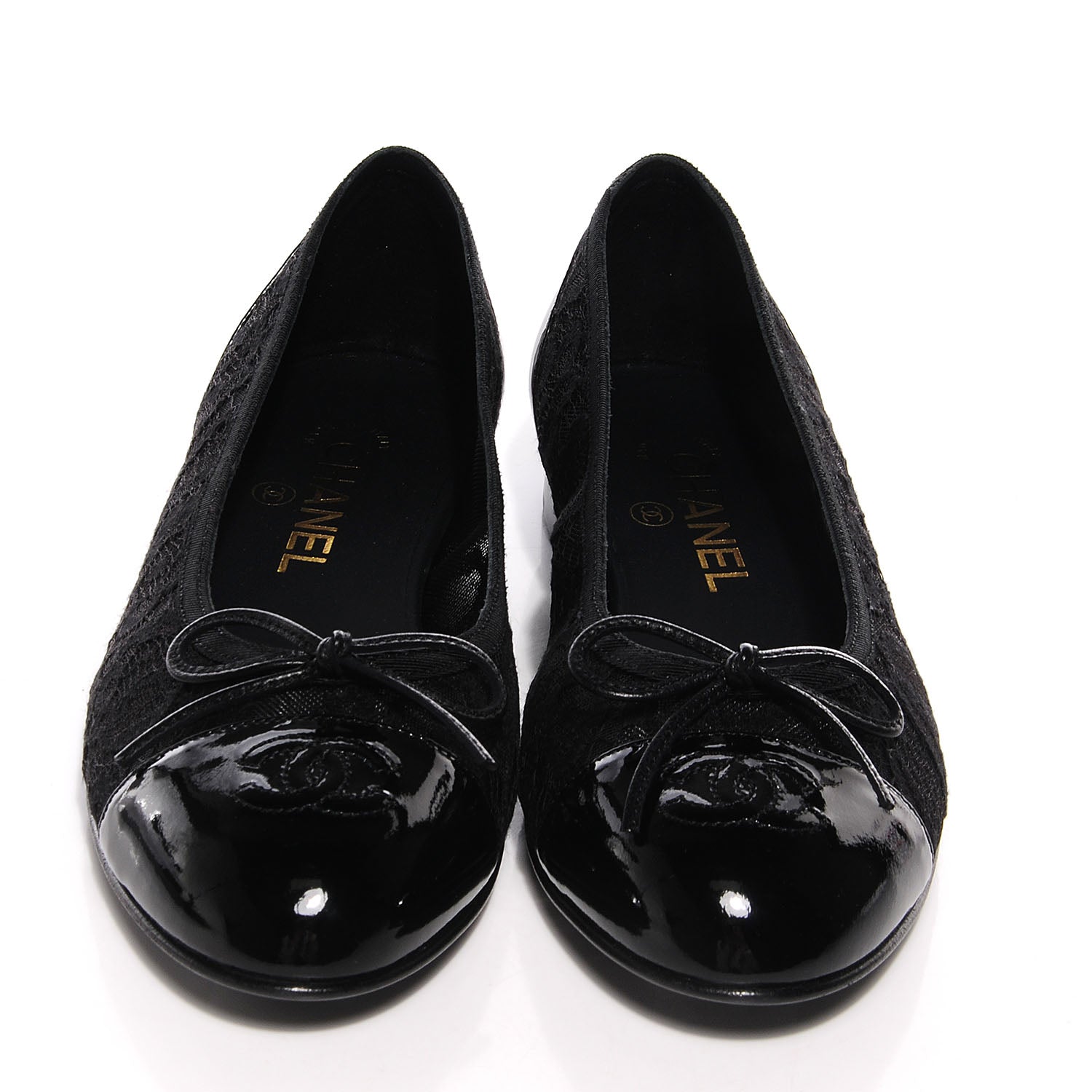 Chanel Patent Cap Toe Lace Ballerina Flats 38.5 Black 2 of 7