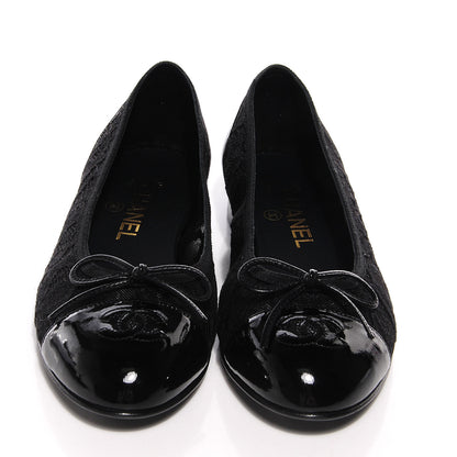 Chanel Patent Cap Toe Lace Ballerina Flats 38.5 Black 2 of 7