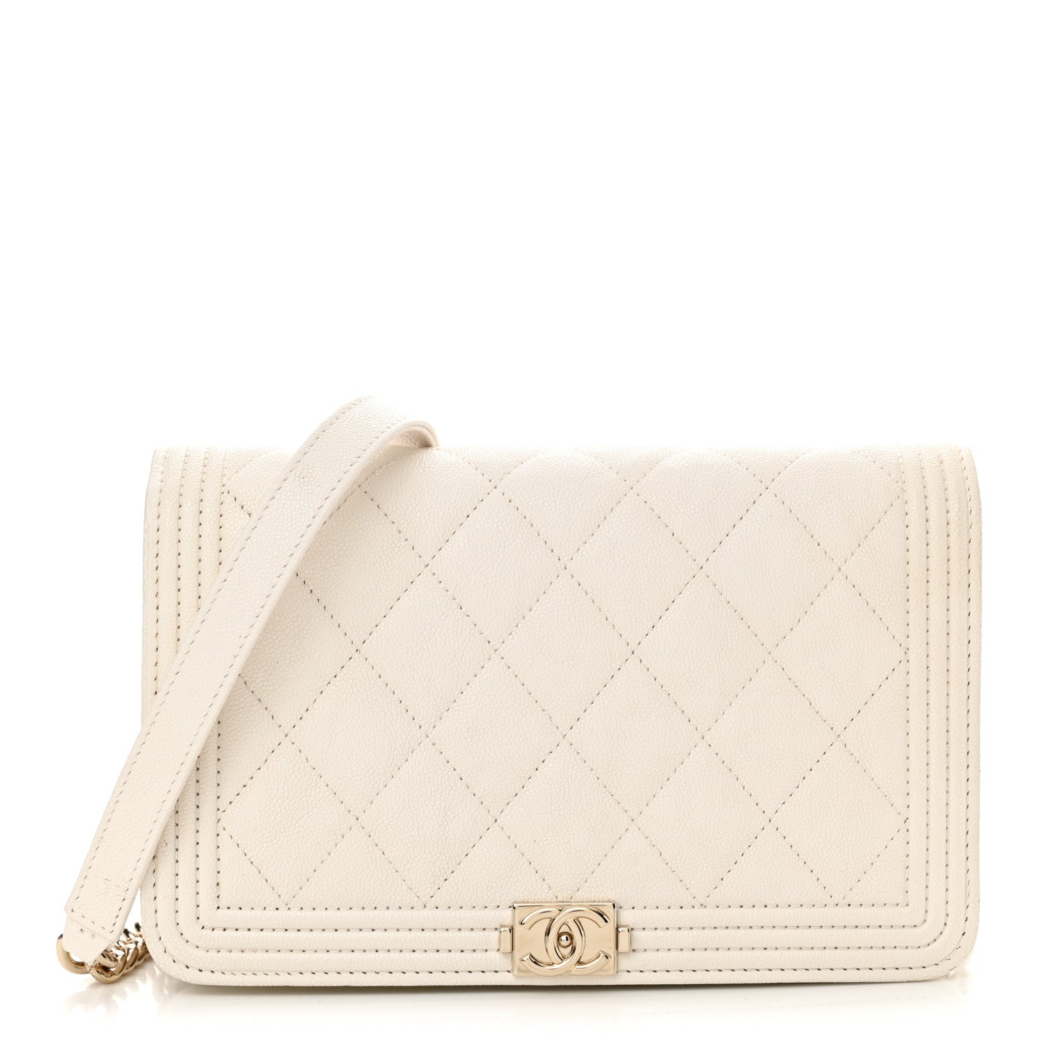 Chanel Caviar Quilted Boy Wallet On Chain WOC White 1 of 14