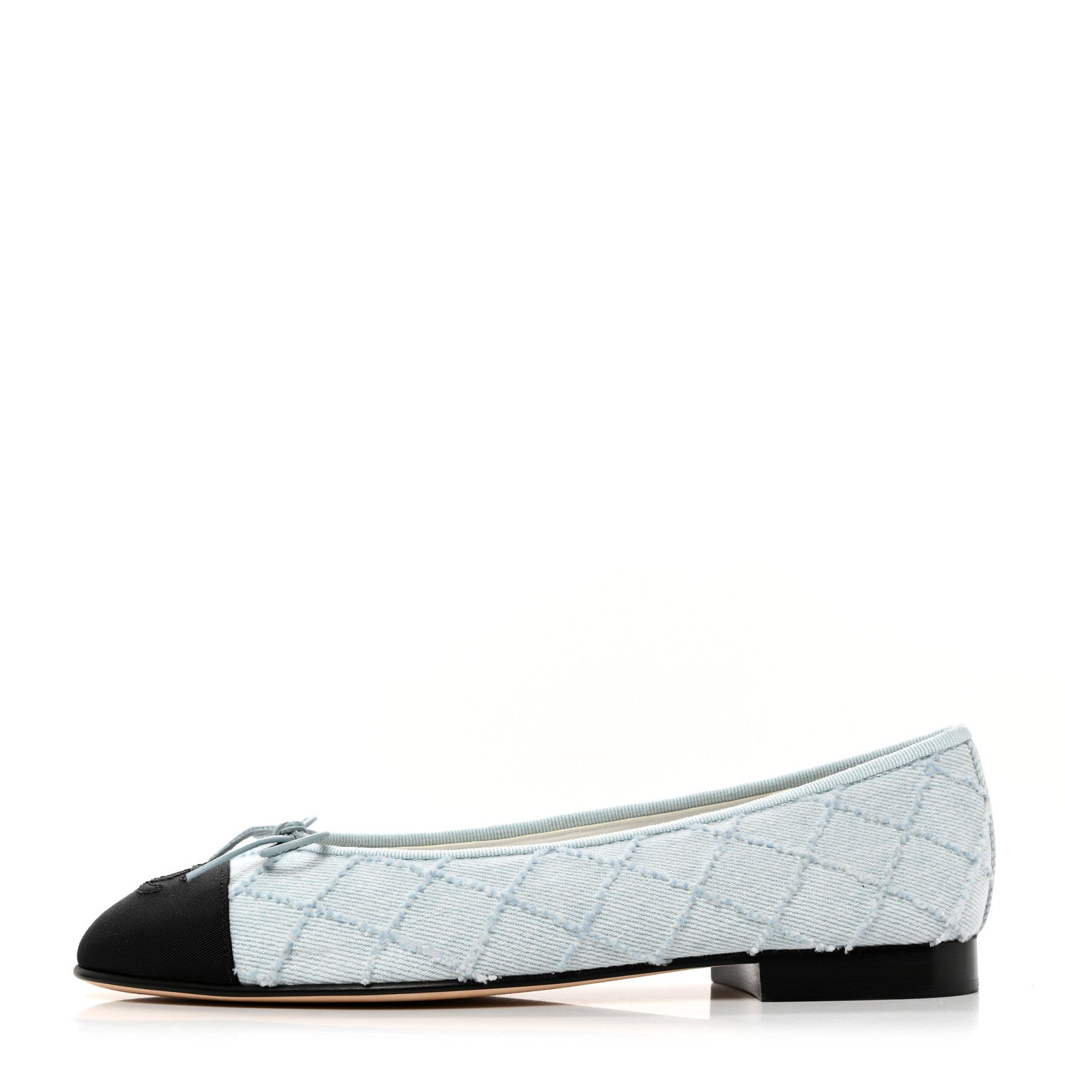 Chanel Denim Embroidered Grosgrain CC Cap Toe Ballerina Flats 37.5 Blue Black 1 of 10