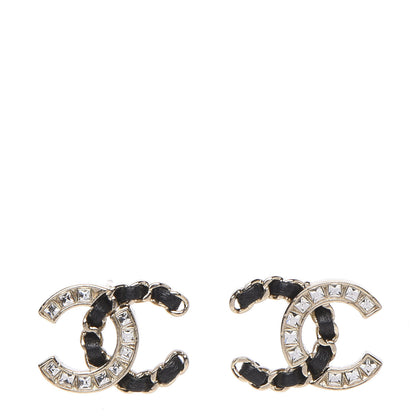 Chanel Crystal Baguette Lambskin Chain CC Vintage Allure Stud Earrings Black Gold 1 of 5
