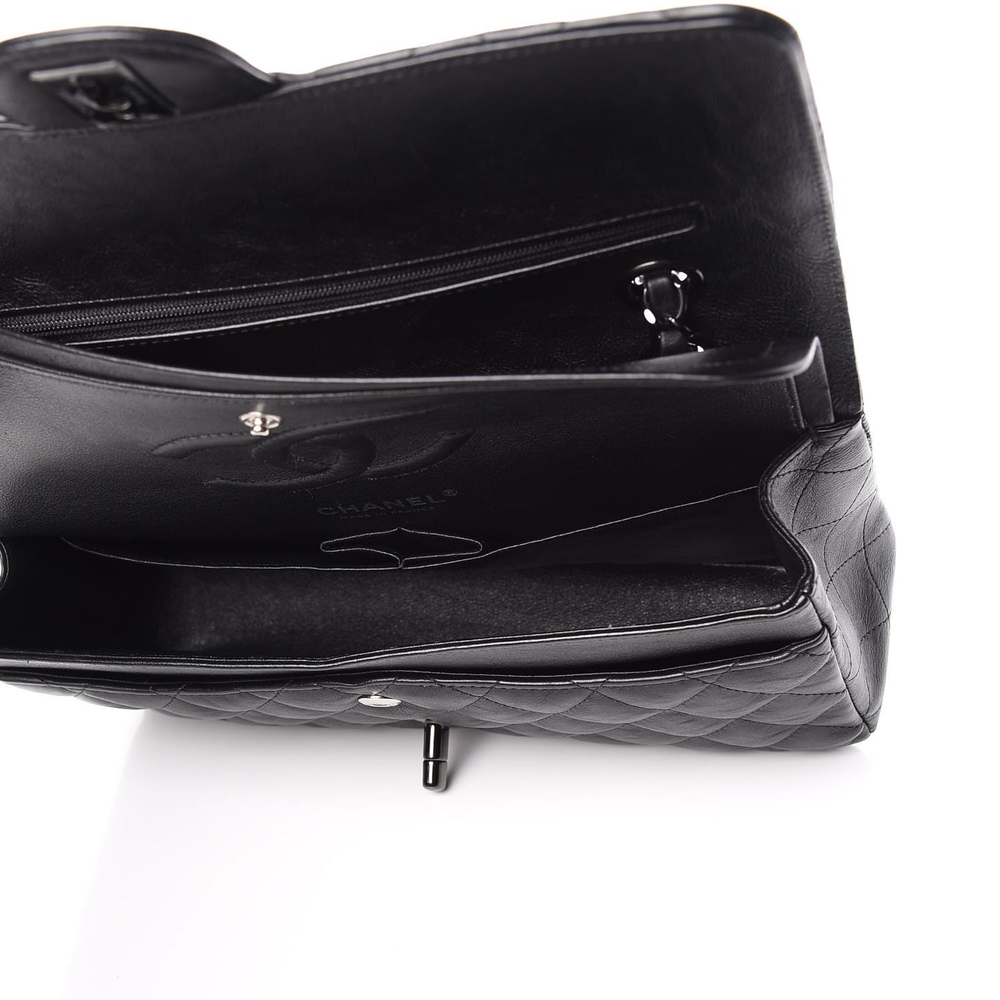 Crumpled Calfskin Quilted Medium Double Flap So Black