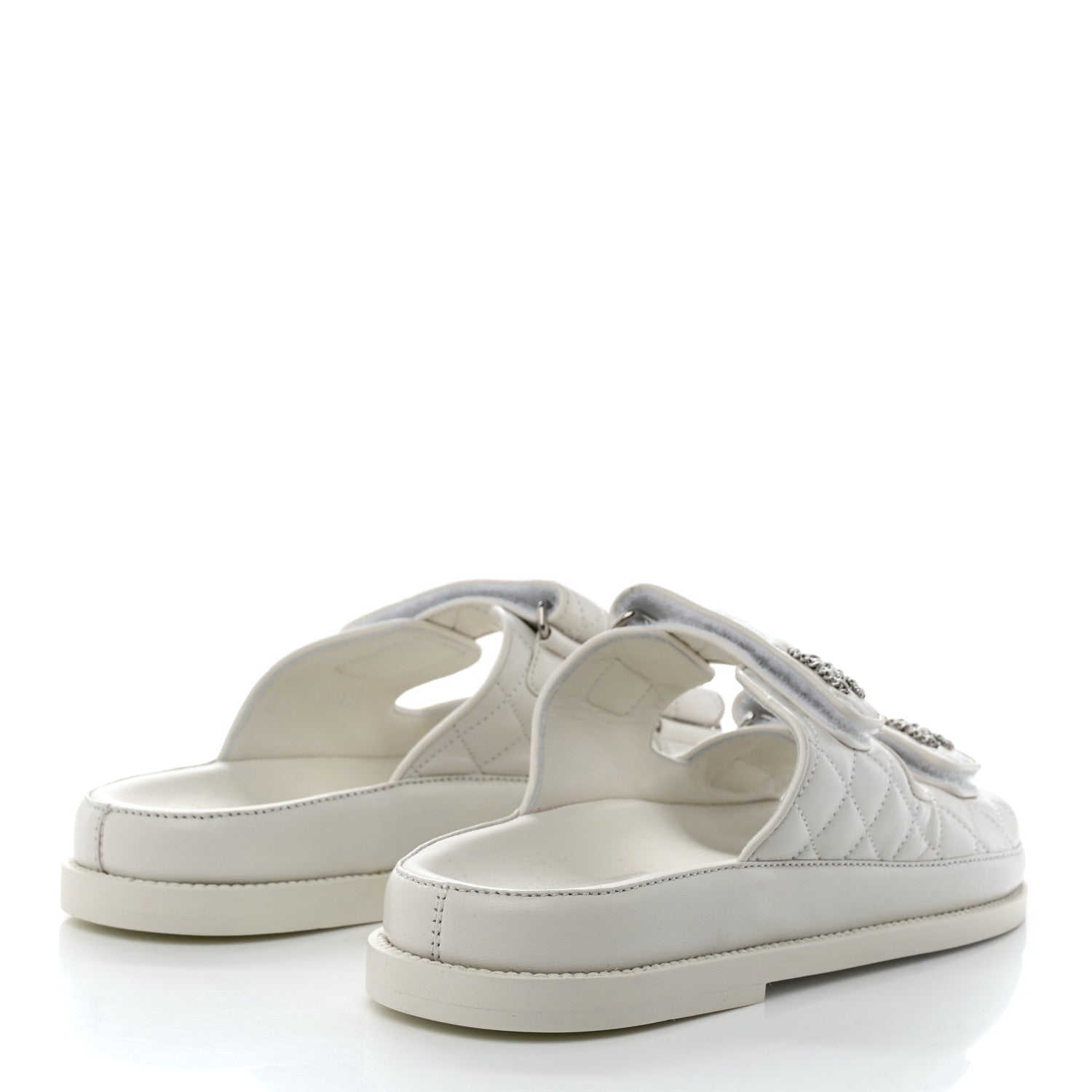 Chanel Laminated Lambskin Quilted Velcro Dad Chain CC Slide Sandals 40 White 4 of 8