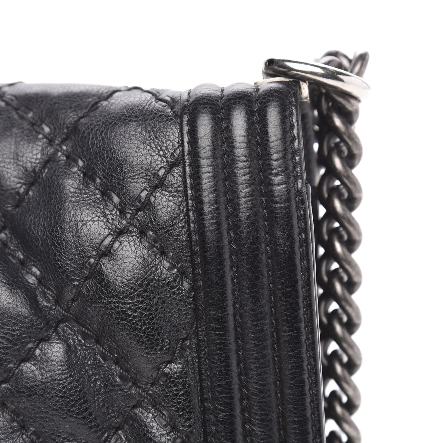 Calfskin Double Stitch Medium Boy Flap Black