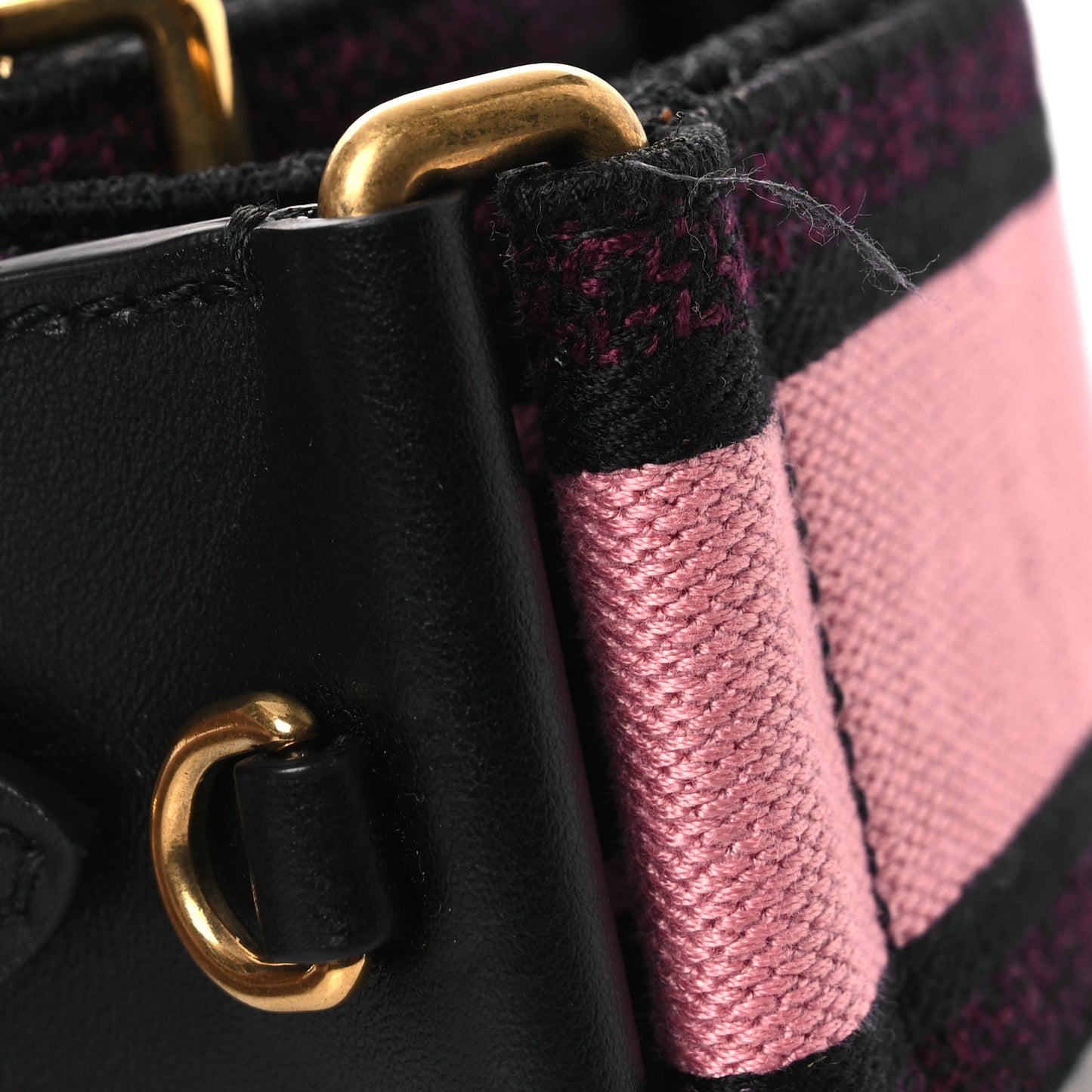 Canvas Embroidered Shoulder Strap Pink Black