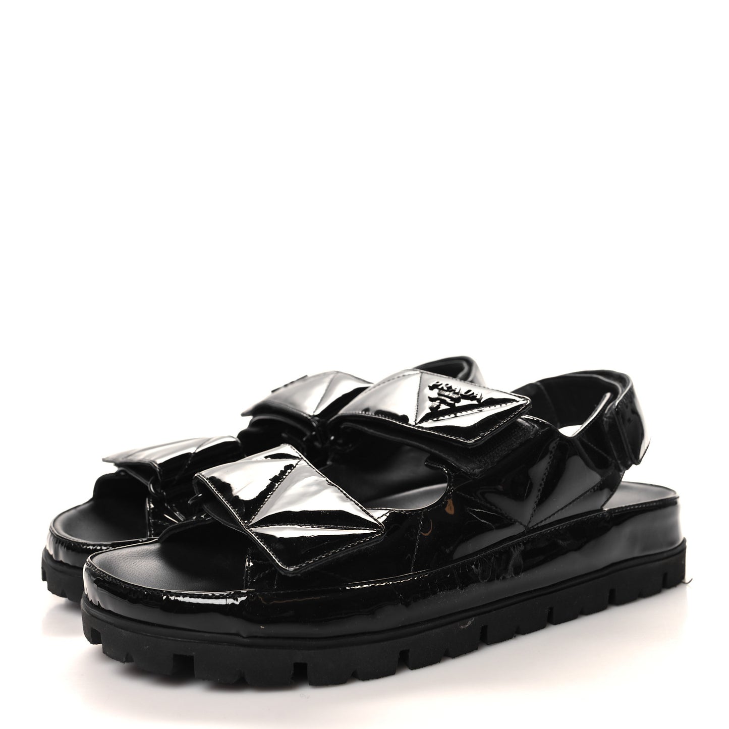 Patent Quilted Padded Slingback Sandals 38.5 Black