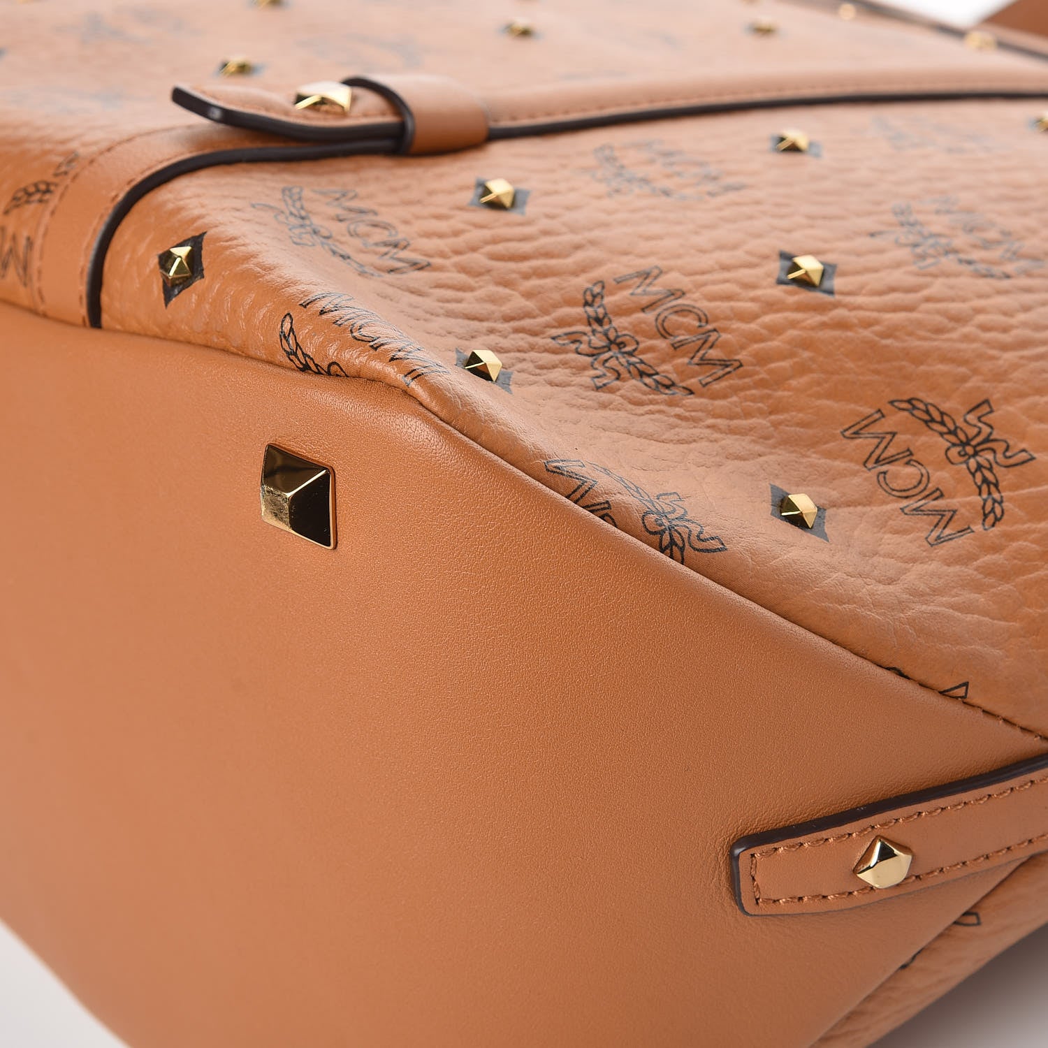 MCM Visetos Studded Medium Shopping Tote Cognac 12 of 16