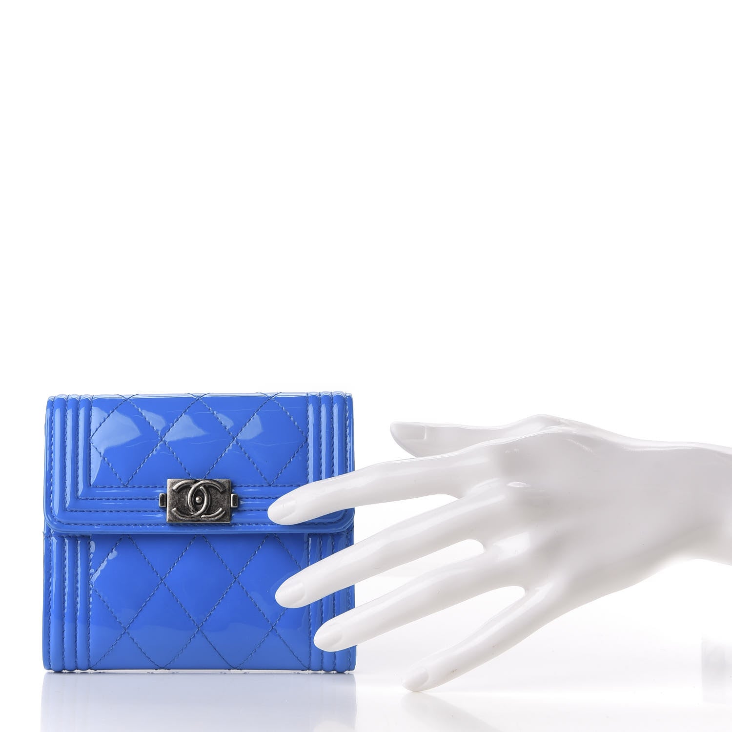 Chanel Patent Quilted Compact Boy Wallet Blue 2 of 10