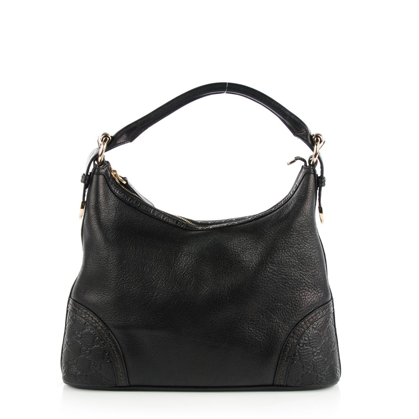 Pebbled Calfskin Guccissima Trim Medium Signoria Hobo Black