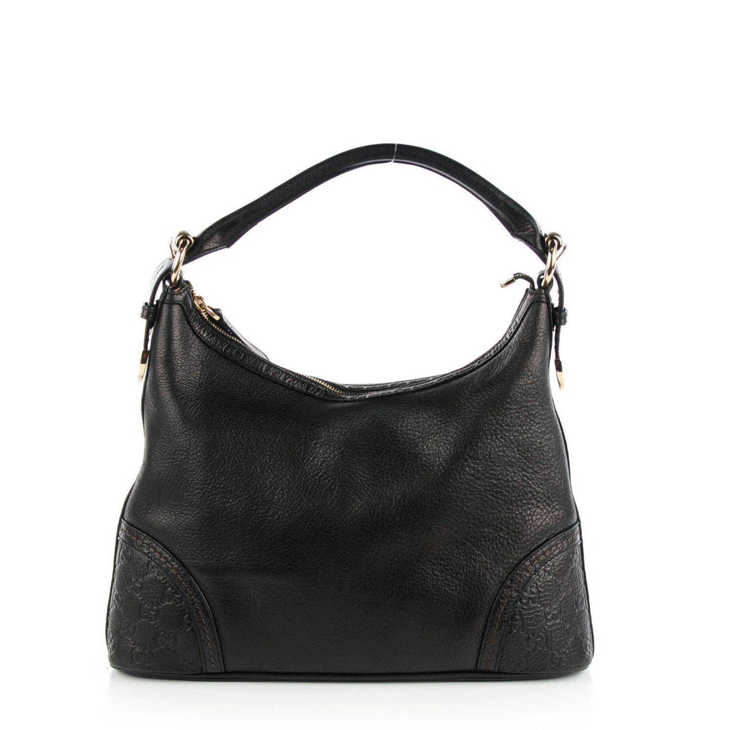Gucci Pebbled Calfskin Guccissima Trim Medium Signoria Hobo Black 1 of 8