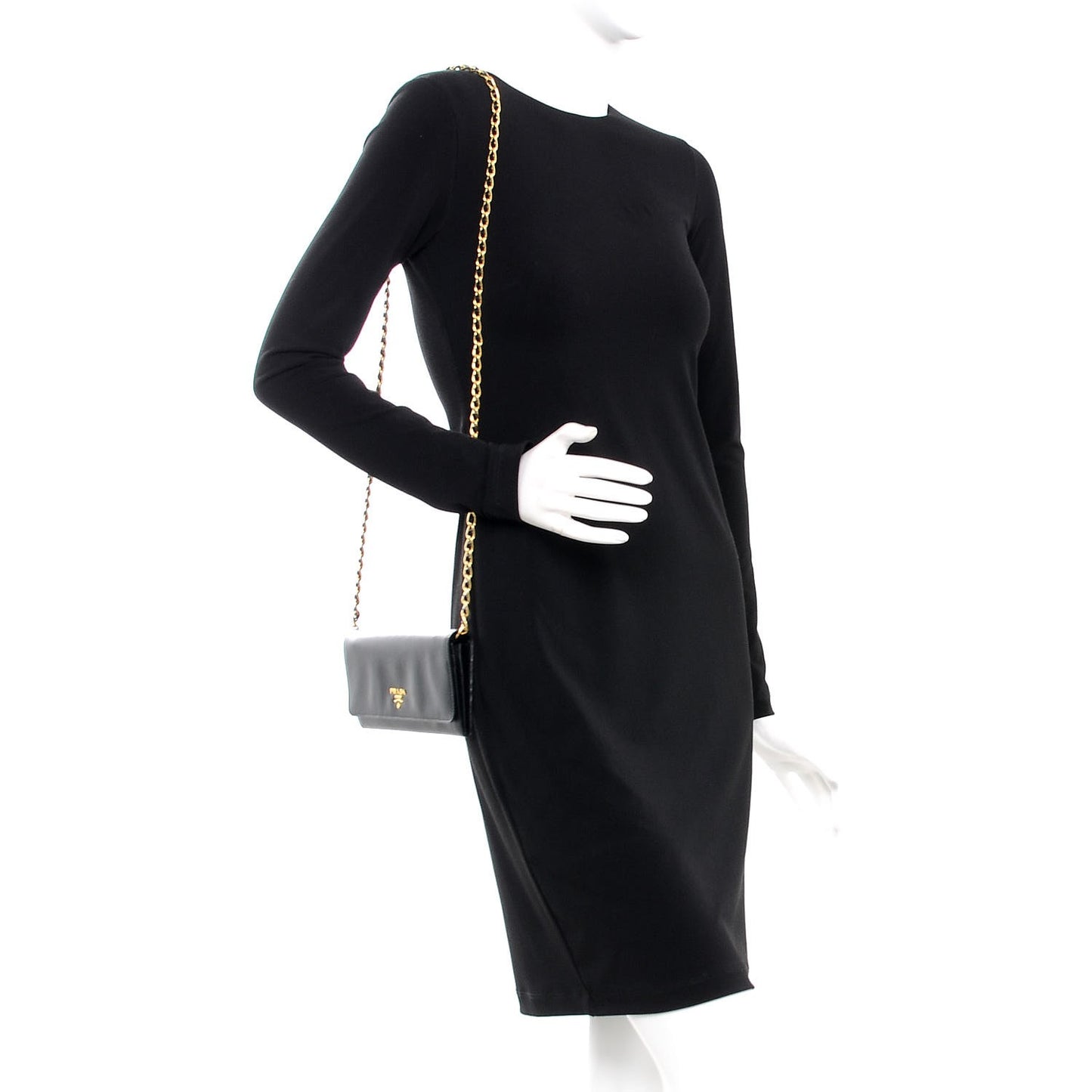 Saffiano Metal Oro Chain Wallet Nero Black