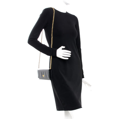 Prada Saffiano Metal Oro Chain Wallet Nero Black 2 of 10