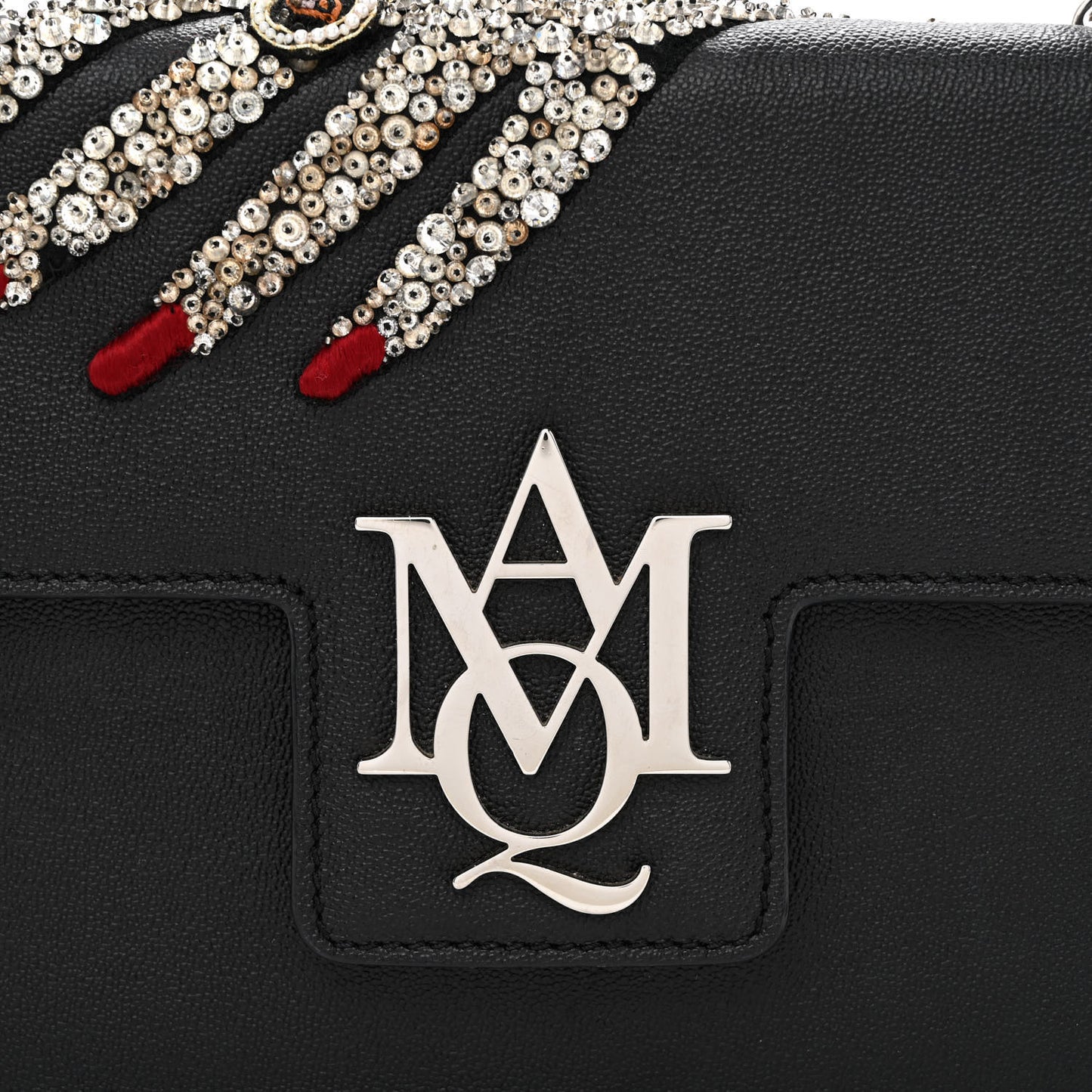 Grained Calfskin Hand Appliqued Medium Insignia Flap Black